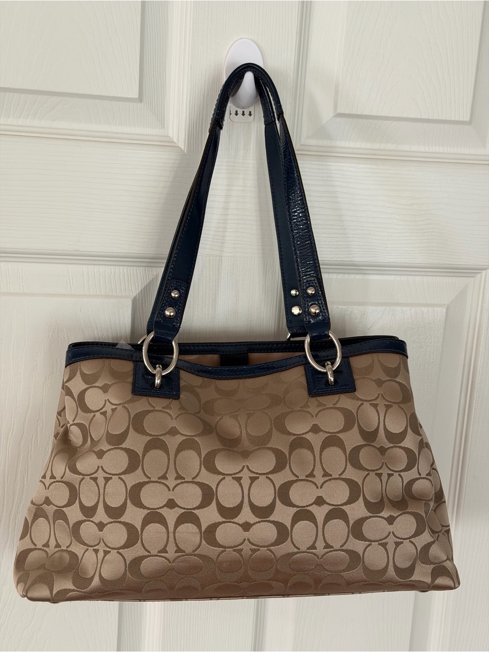 Coach Penelope Signature Satchel Handbag F19043 Khaki/Navy - Picture 2 of 15